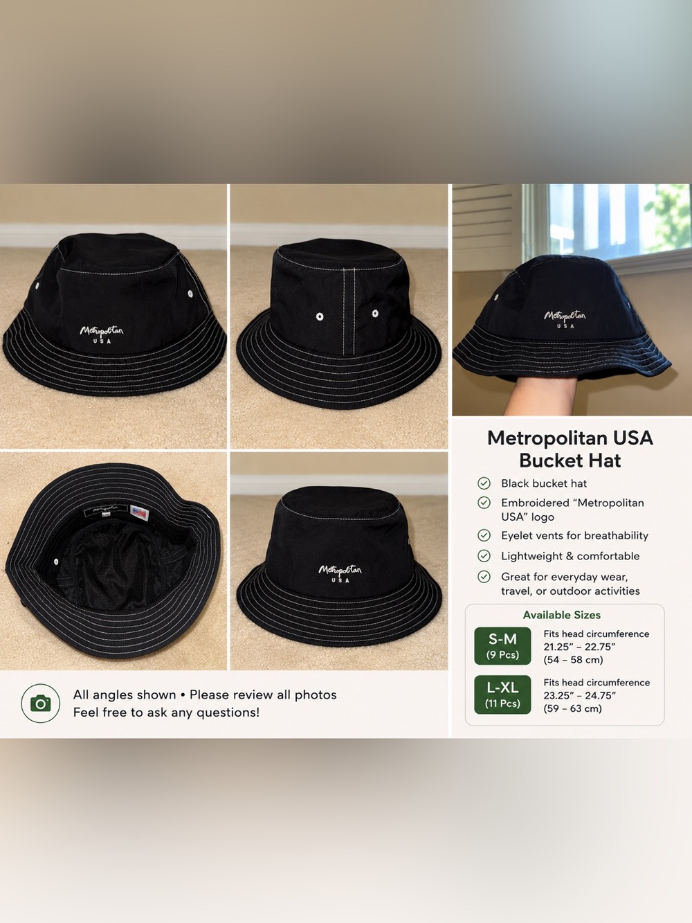 Metropolitan USA Black Bucket Hat - Embroidered Logo
